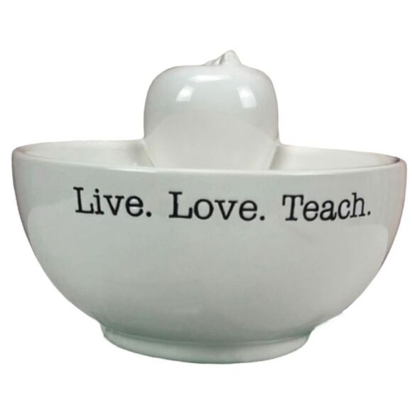 Mud Pie Ceramic Dip Bowl or Candy Dish w/ Cute Apple “ Live. Love. Teach. - Picture 2 of 6